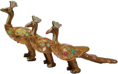 

JaipurCrafts Peacock Family Lac Work Decorative Showpiece - 5.08 cm(Polyresin, Multicolor)