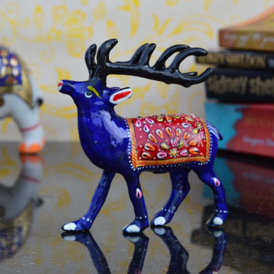 

eCraftIndia Deer Figurine Decorative Showpiece - 12.7 cm(Aluminium, Blue, Black, Red)