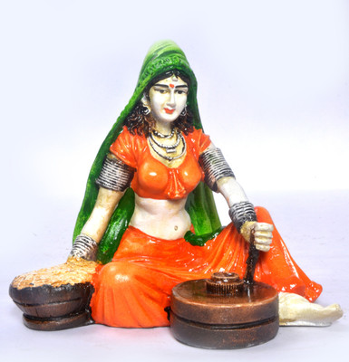 50% OFF on Earth Statue of Chakki Lady Decorative Showpiece - 13.97 cm(Polyresin, Multicolor)