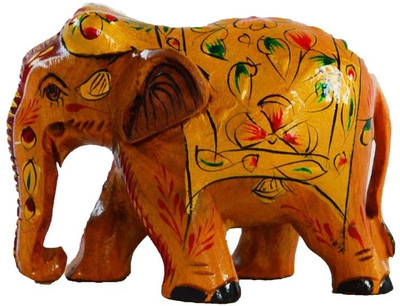 

eCraftIndia Wooden Brown Painted Elephant Statue Decorative Showpiece -(Wooden, Gold)