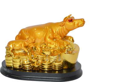 

Anjalika feng shui wealth cow in golden Decorative Showpiece - 7 cm(Polyresin, Gold)