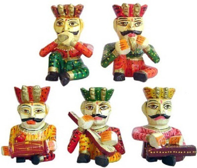 

HanumantCreations Rajasthani Babla Musician Set of 5 Showpiece - 10 cm Decorative Showpiece - 10 cm(Wooden, Multicolor)
