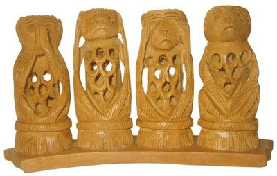 

ByCue Wooden Monkey Set Decorative Showpiece - 8 cm(Wooden, Brown)