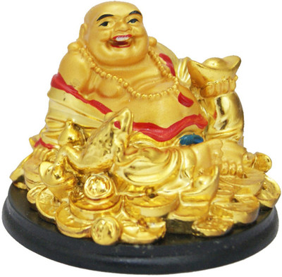 

DivyaMantra Feng Shui Laughing Buddha Sitting On Coins Decorative Showpiece - 7 cm(Polyresin, Multicolor)