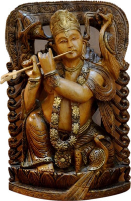 

Collectible India Krishna Statue Hindu God Figurine Decorative Showpiece - 30 cm(Wooden, Brown)