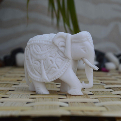 

eCraftIndia Pure White Royal Elephant Statue Decorative Showpiece - 5.1 cm(White)