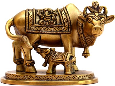 Craftcart Cow Calf (Lakshmi Ganesh design) Brass Idol Decorative Showpiece  -  9 cm(Brass, Gold)