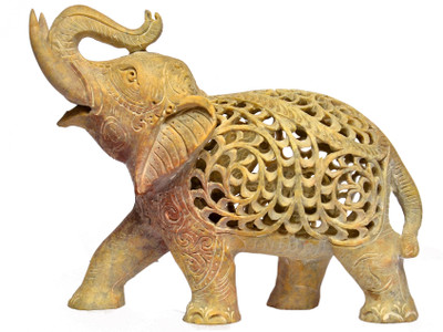 

Artist Haat Natural Soapstone Elephant Sculpture Hand Carved Jali Decorative Showpiece - 12 cm(Stoneware, Beige)
