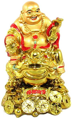 

Kraft Village 100% original Laughing Buddha Sitting on Money Frog for Wealth and Luck( Small Size) Decorative Showpiece - 8 cm(Polyresin, Gold)