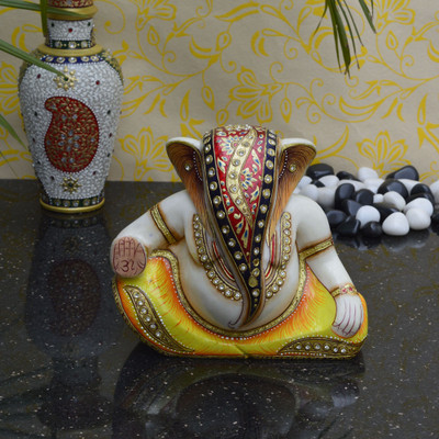

eCraftIndia Vakratunda (Lord Ganesha) with 24K Gold Work Decorative Showpiece - 16.51 cm(Stoneware, Multicolor)