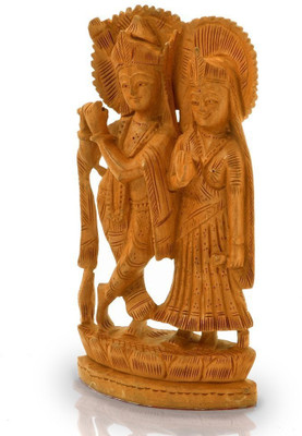 

Creative Handicraft Ethnic Lord Radha Krishan Idol Wood Decorative Showpiece - 10 cm(Wooden, Brown)