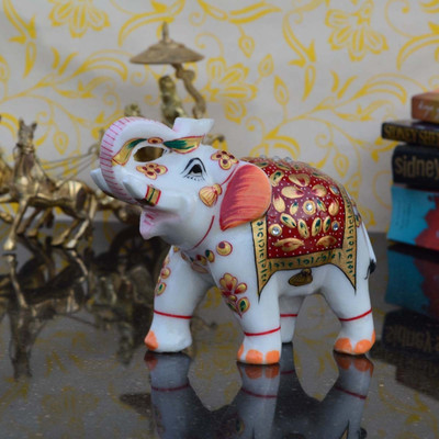 

eCraftIndia Marble Painted Jumbo Elephant (Red) Decorative Showpiece - 13.97 cm(Stoneware, White, Red)