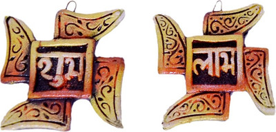 

Indigo Creativs Terracotta Elegant Small 3" Shubh Swastika and OM Auspicious Door/ Home Entrance / Wall Hanging Diwali Puja Decoration Decorative Showpiece - 8 cm(Earthenware, Multicolor)