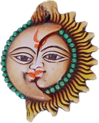 

Indigo Creativs Handcrafted Terracotta Surya Chandra Devata Sun + Moon 3" Diwali Puja Door / Home Entrance / Wall Hanging Decoration Decorative Showpiece - 11 cm(Earthenware, Multicolor)