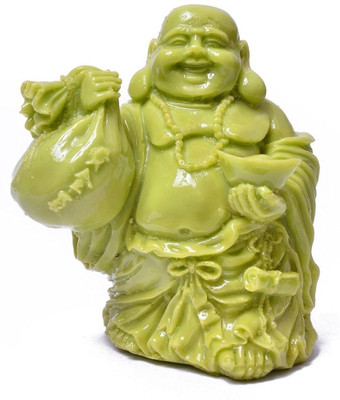 

Pooja Creation Lucky Coins Laughing Buddha Decorative Showpiece - 15 cm(Polyresin, Green)