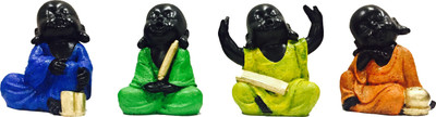 

global voice laughing child buddha statue(set of 4)(H-13cm,W-11cm,D-10cm) Decorative Showpiece - 13 cm(Polyresin, Multicolor)