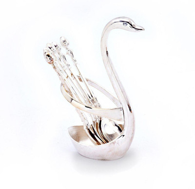 56% OFF on UFC Mart Silver Polished Swan Shaped 6 Spoon Set Stand Brass Decorative Platter(Silver)