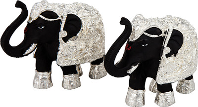 

Siri Creations Brown Enamled Elephants With Foiled Small Size Decorative Showpiece - 4 cm(Silver Plated, Brown)