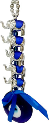 

Starstell Starstell-Evil Eye With 5 Silver Blue Elephants-Feng Shui Decorative Showpiece - 16 cm(Polyresin, Blue, Silver)