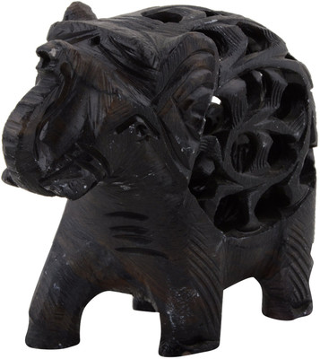 

Freshings Paleva Carved Trunk Up Polished Elephant Decorative Showpiece - 7.6 cm(Stoneware, Black)