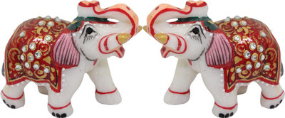 

Frabjous Meenakari Elephant pair Decorative Showpiece - 6.5 cm(Ceramic, White)