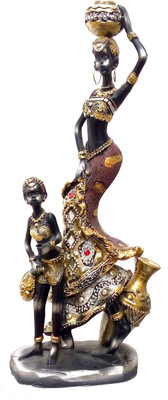 

Gooddeals Lovely Young African Tribal Lady carrying Pot with Child Decorative Showpiece - 30 cm(Polyresin, Multicolor)