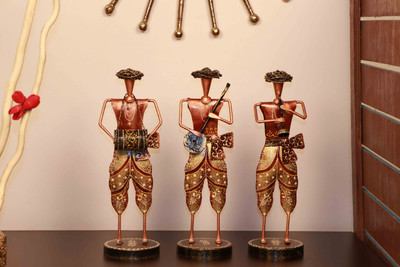 

Cocovey Home Decorative Showpiece Figurine/ Home & Office Decor/Table Showpiece/ Rajasthani Art/ 3 in 1 Combo Set Multicolour Metal Dhoti Musician Decorative Showpiece - 33 cm(Iron, Multicolor)