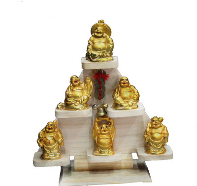 

7 Ocean Laughing Buddha Decorative Showpiece - 21.5 cm(Wooden, Gold)