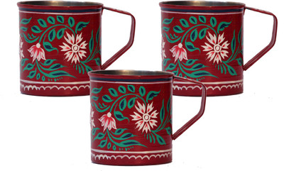 

eCraftIndia Handpainted Decorative Stainless Steel Mug(180 ml, Pack of 3), Green;pink