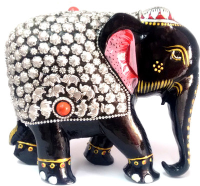 

Craft International Wooden Elephant With Metal Work 1 - 6 Inch Decorative Showpiece - 15 cm(Wooden, Black)