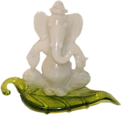 

sarvsiddhi sarvsiddhi Crystal Ganesha on Leaf Decorative Showpiece - 5 cm(Crystal, White, Green)