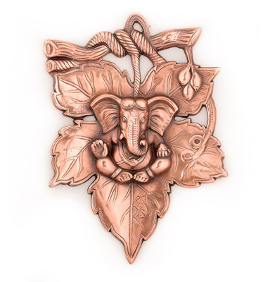 eCraftIndia Metal wall hanging of Lord Ganesha on Creative Leaf Decorative Showpiece - 29.21 cm(Aluminium, Brown)