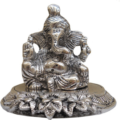 

JaipurCrafts Lord Ganesha With Pagdi Decorative Showpiece - 10.16 cm(Aluminium, Silver)