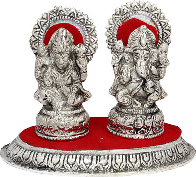 

Soujanya Lakshmi Ganesh Decorative Showpiece - 9 cm(Aluminium, Silver)