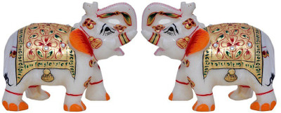 

Pooja Creation Marble Pair Of Elephent With Very Very Beautiful Desine And Color And Shine Decorative Showpiece - 7 cm(Stoneware, White)