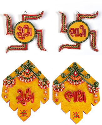 

JaipurCrafts Combo Of Decorative Swastika And Leaf Shubh Labh Wall Hangings Decorative Showpiece - 15.24 cm(Wooden, Paper Mache, Multicolor)