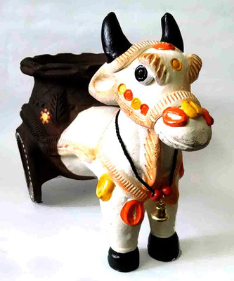 

Mabkraft Cow cart terracotta Decorative Showpiece - 20.32 cm(Terracotta, Multicolor)