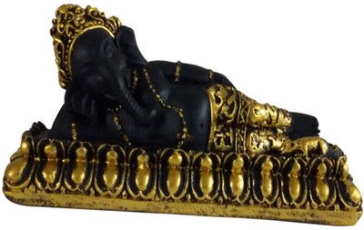 

RENAISSANCE reclining ganesha Decorative Showpiece - 8 cm(Polyresin, Grey, Gold)