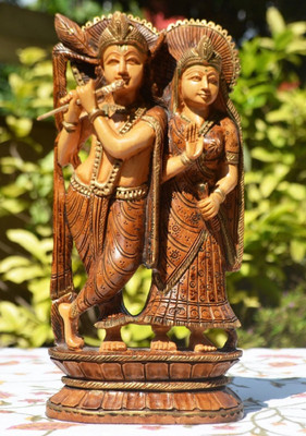 

Collectible India Wood Idol of Radha Krishna Decorative Showpiece - 25 cm(Wooden, Multicolor)