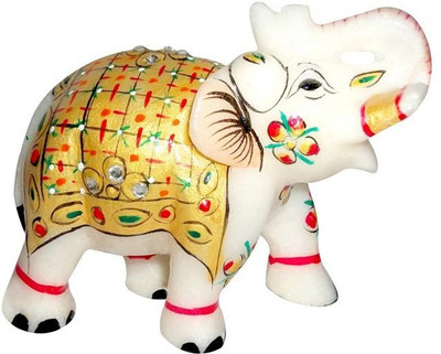 

Pooja Creation Marble Elephent With Beautiful Desine And Color Proper Decorative Showpiece - 5 cm(Stoneware, White)
