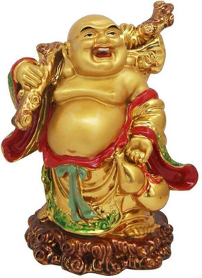 

Shubh Store 100% Original Laughing Buddha for Wealth Decorative Showpiece - 8.5 cm(Polyresin, Gold)