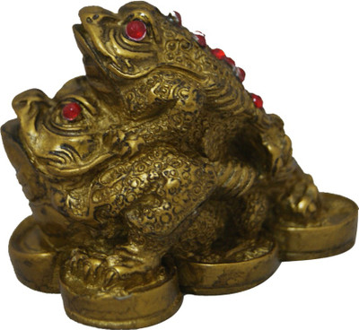 

Aaradhi Feng Shui Three Legged Double Money Frog Decorative Showpiece - 7 cm(Polyresin, Yellow)