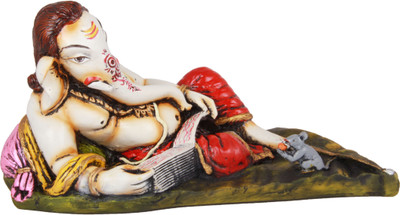 

The Nodding Head Ganesha Resting With Book In His Hand Decorative Showpiece - 11.5 cm(Polyresin, Multicolor)