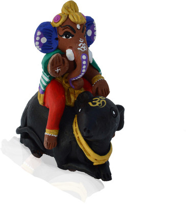 

eCraftIndia Blessing Lord Ganesha on Rat Decorative Showpiece - 11.43 cm(Terracotta, Brown, Black, Blue)