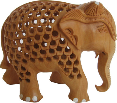 

Craft International Elephant Cut Work ( Trunk Down ) - 4 Inch Decorative Showpiece - 10 cm(Wooden, Brown)