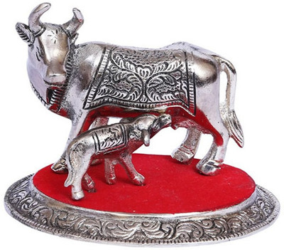 

RUDRAAKSH COW CALF SHOWPIECE Decorative Showpiece - 8 cm(Aluminium, Silver)