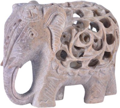 

Avinash Handicrafts soap stone threecut Elephant (Trunk Down) 3" Decorative Showpiece - 8 cm(Stoneware, Multicolor)