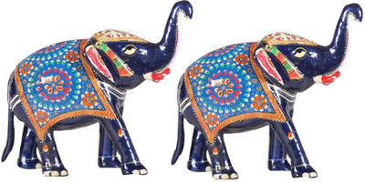 

Apkamart APKAMART Handcrafted Elephant - Set of 2 - For Table Decoration and Gifts Decorative Showpiece - 15 cm(Alloy, Multicolor)