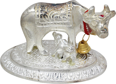 Soujanya Cow and Calf Decorative Showpiece  -  5.5 cm(Aluminium, Silver)