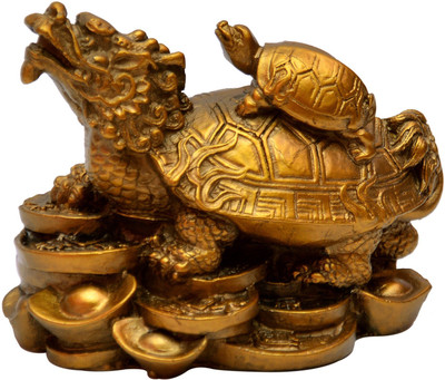 

Vastu Art Vastu - Feng Shui - Dragon Tortoise With Child Decorative Showpiece - 7 cm(Polyresin, Gold)